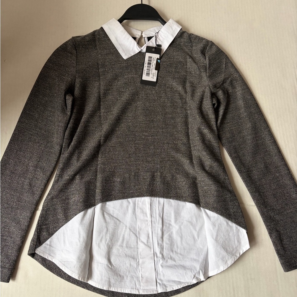 Gray and White Long Sleeve Dress
